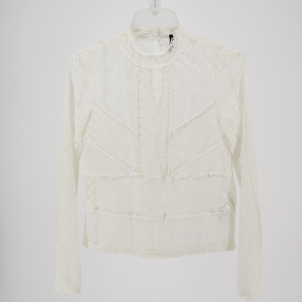 H&M Divided Women's White Lace Mock Neck Long Sleeve Top Size 0